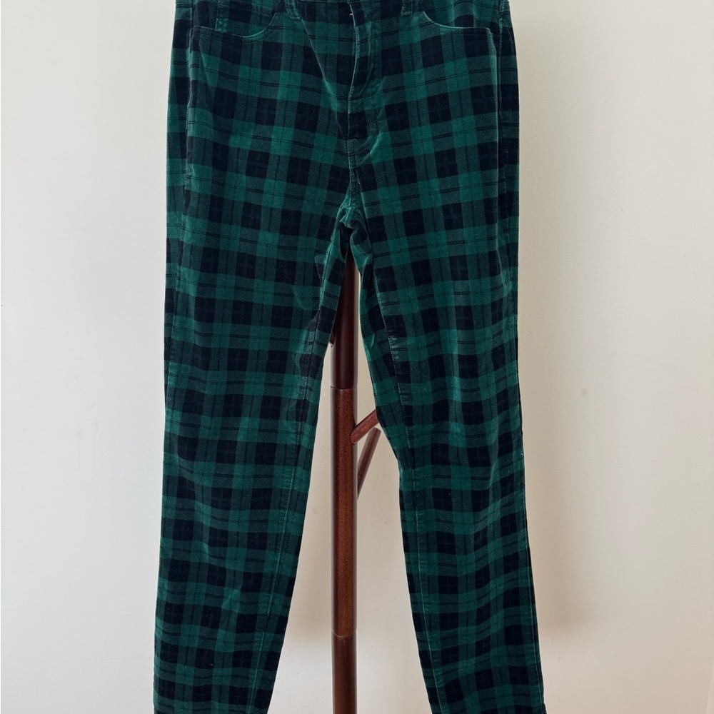 Talbots Green Plaid Velvet Straight-Leg Pants